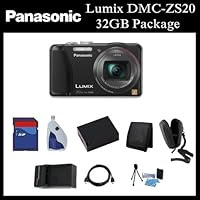 Panasonic Lumix DMC-ZS20 Digital Camera - DMC-ZS20K - 32GB Point & Shoot Package