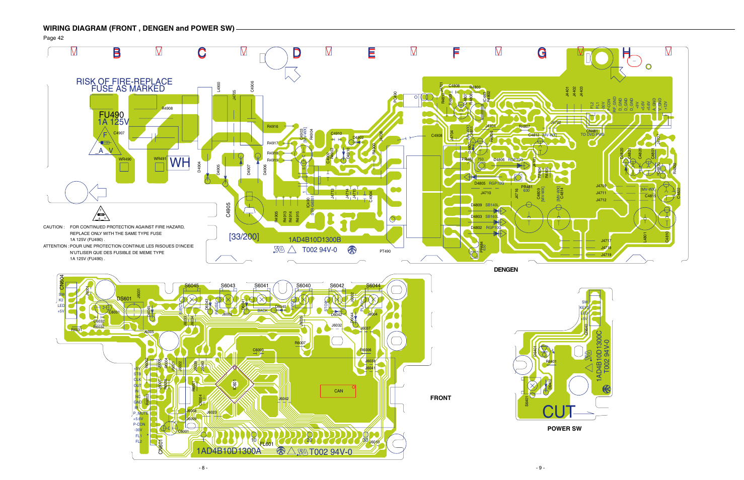 Wiring diagram (front, dengen and power sw), Risk of fire-replace fuse