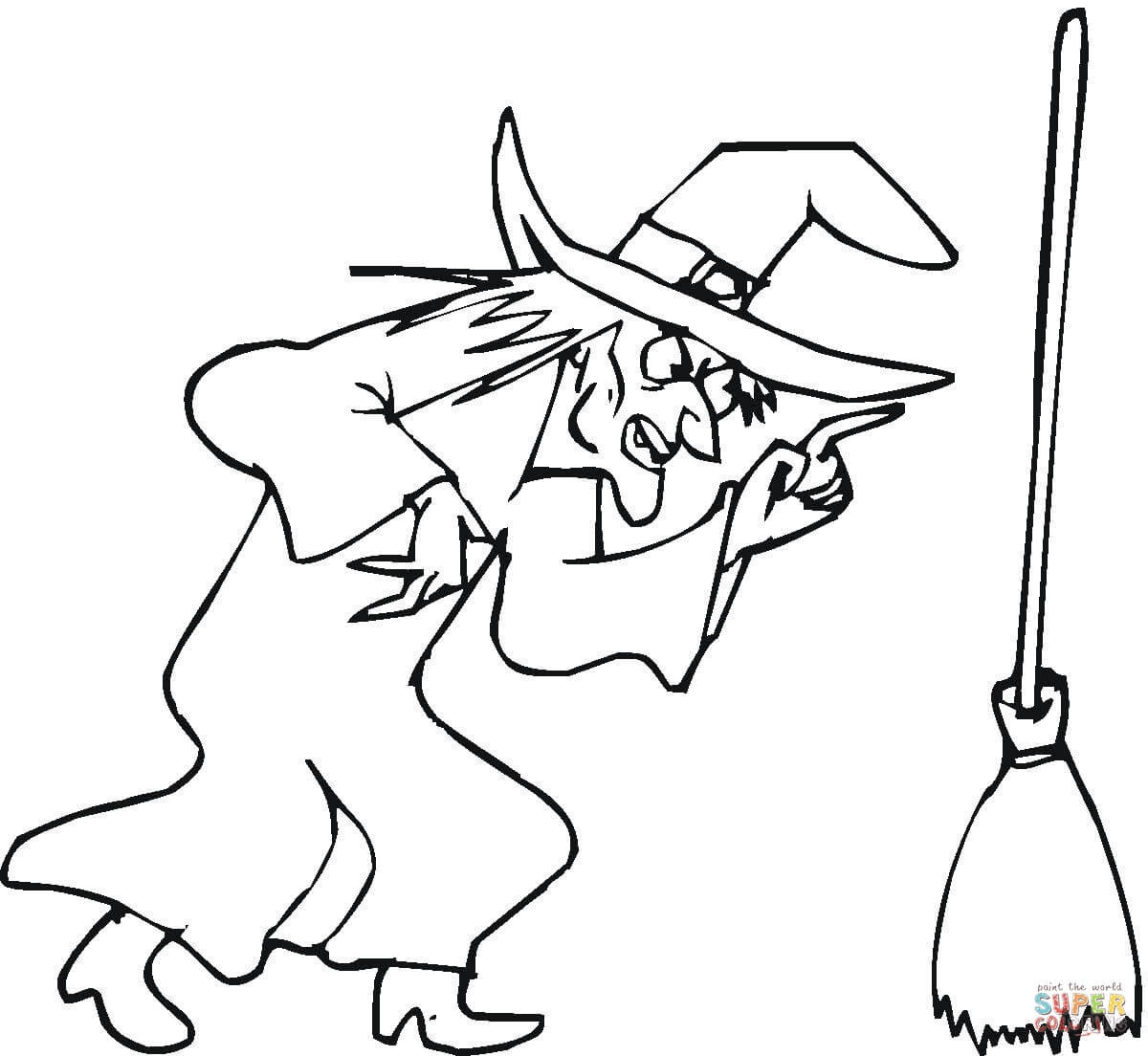 the Witch and her broom coloring pages
