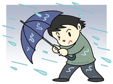 無料 社会問題イラスト 大雨 大風 強風 暴風雨 台風 ゲリラ豪雨 雨風 こうもり傘