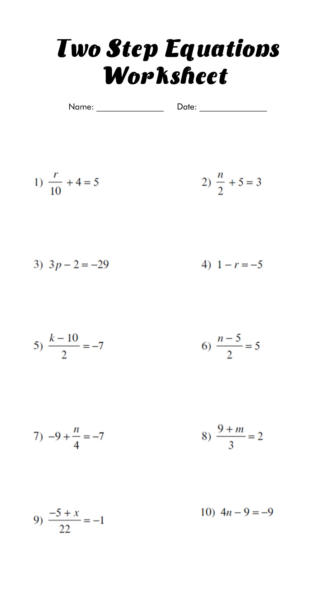 10 Best Images of Solve Two-Step Equations Printable Worksheet - Two ...