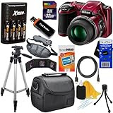 Nikon COOLPIX L820 16 MP CMOS Digital Camera with 30x Zoom Lens & HD Video - Red + 4 AA High Capacity Batteries with Charger + 10pc Bundle 32GB Deluxe Accessory Kit