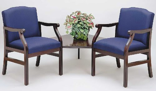 2-Arm Chairs wCorner Table in Standard Fabric or Vinyl