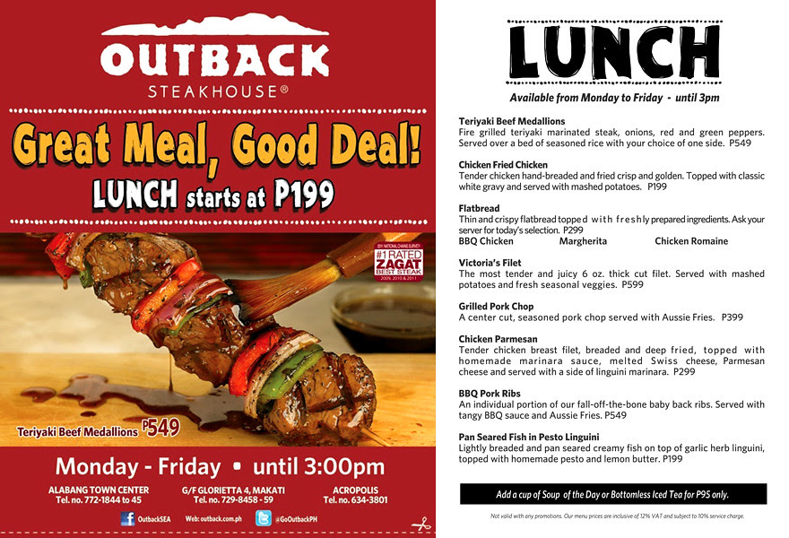 Outback Lunch Menu