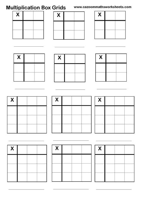  box method of multiplication worksheets
