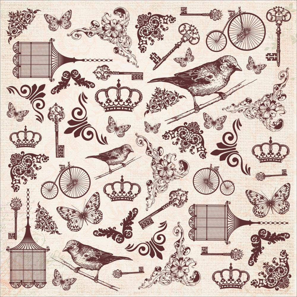1 new 12x12 sheet kaisercraft lady rose sticker or paper vintage