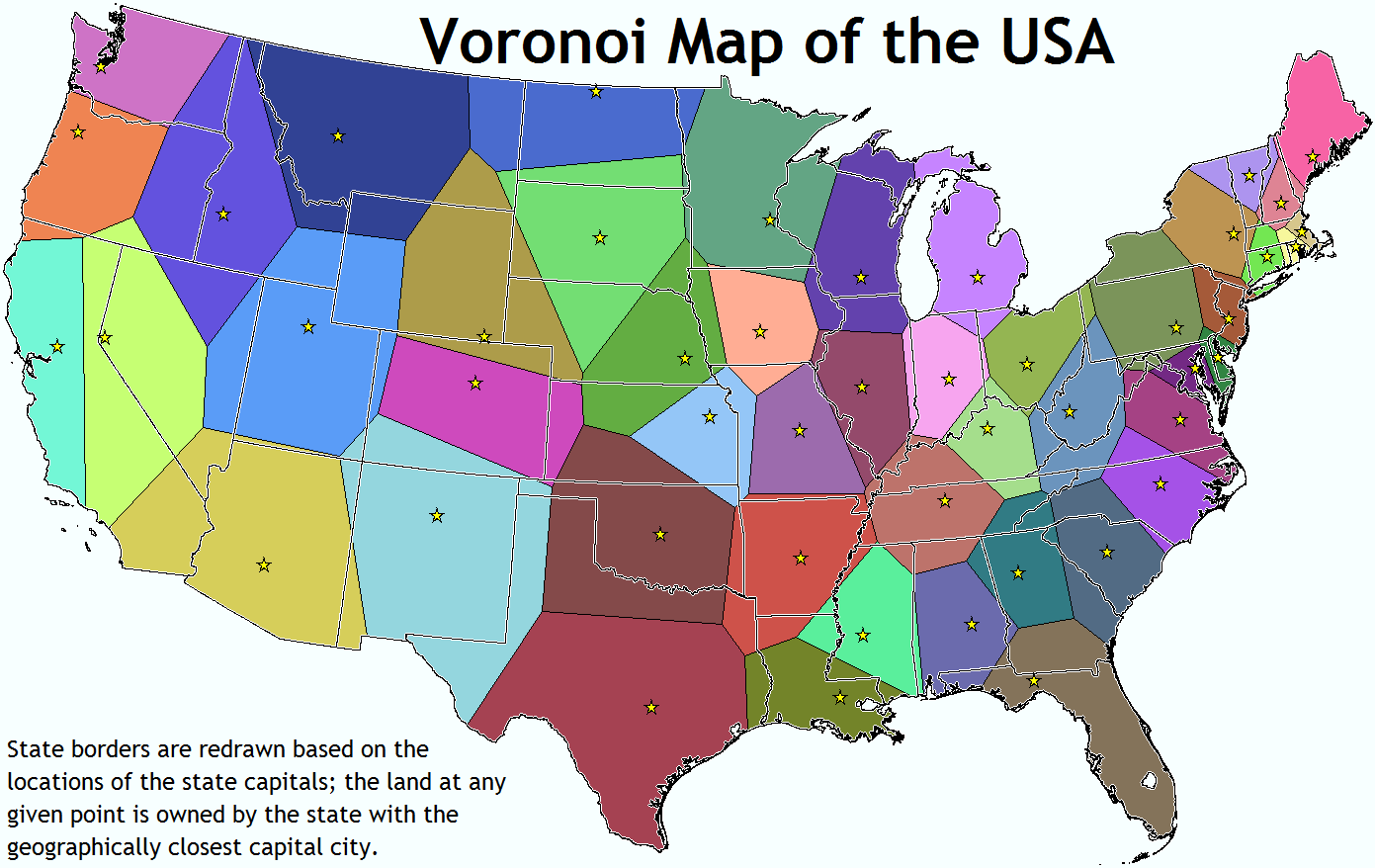 Voronoi Map Thiessen Polygons Of The Usa Based On State
