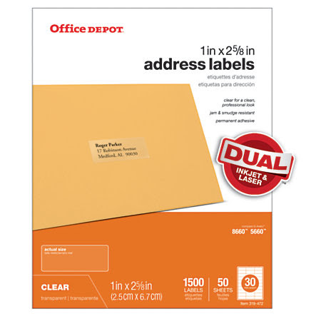 Office Depot Brand Address Labels 1 x 2 58 Clear Pack Of 1500 by Office Depot & OfficeMax