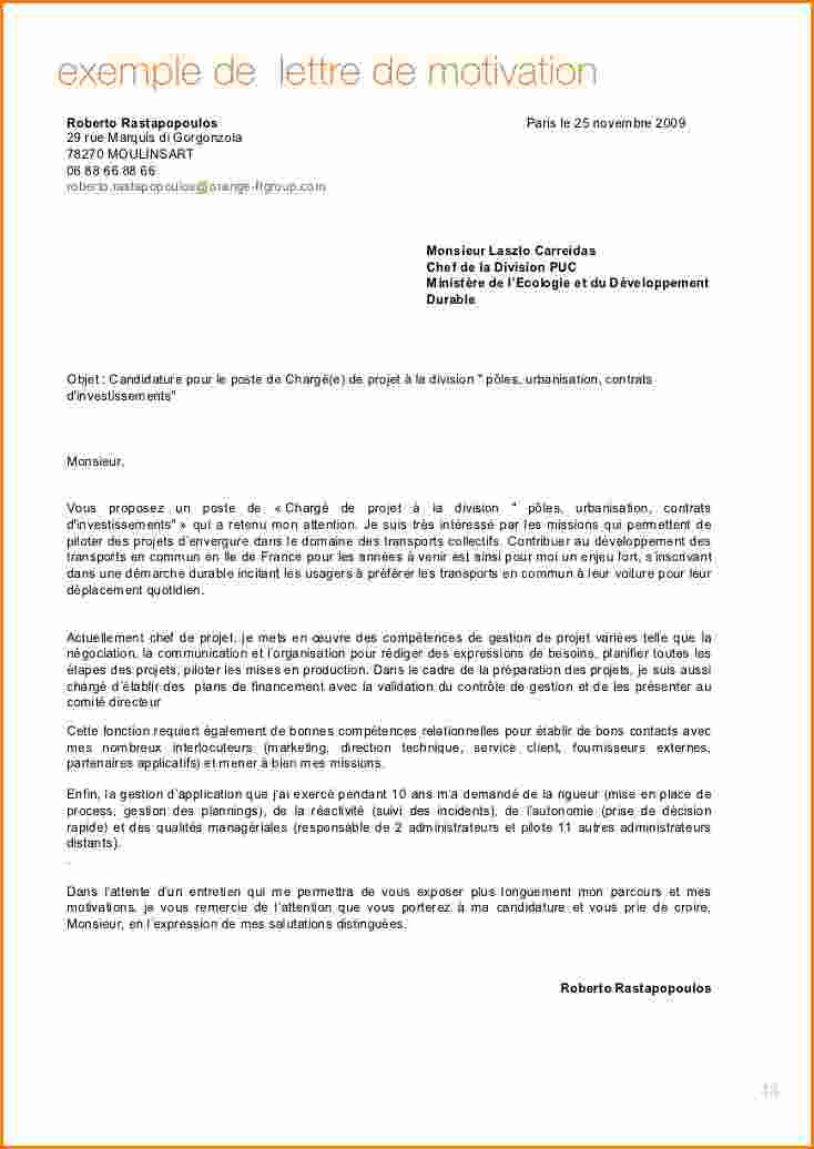 Lettre de motivation projet - Modele de lettre type