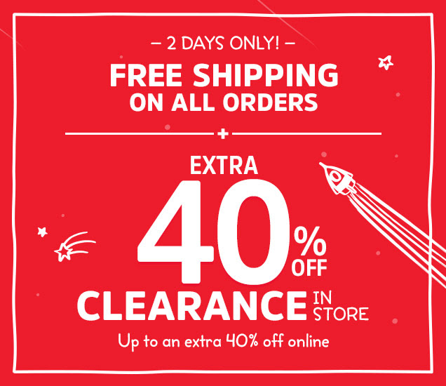2 days only! Free shipping on all orders + extra 40% off clearance in store | Up to an extra 40% off online