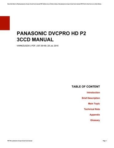 eBook Panasonic Dvcpro Hd P2 Manual