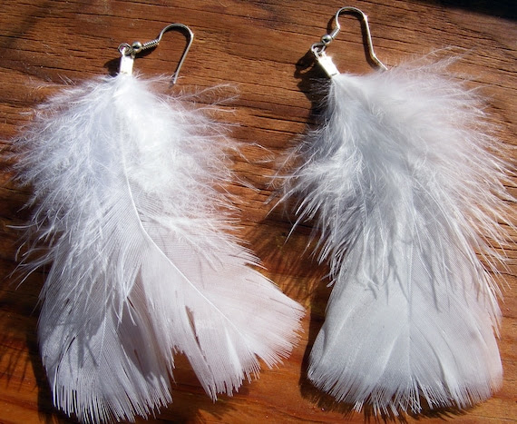 Earrings White Angel Feathers