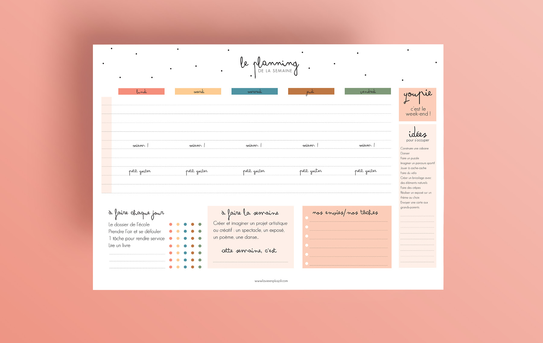 Enfants A La Maison Planning De La Semaine A Imprimer La Vie En Plus Joli