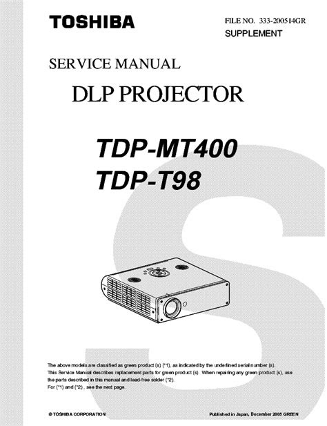 Download Toshiba Tdp Mt400 Official Service Manual Repair Guide