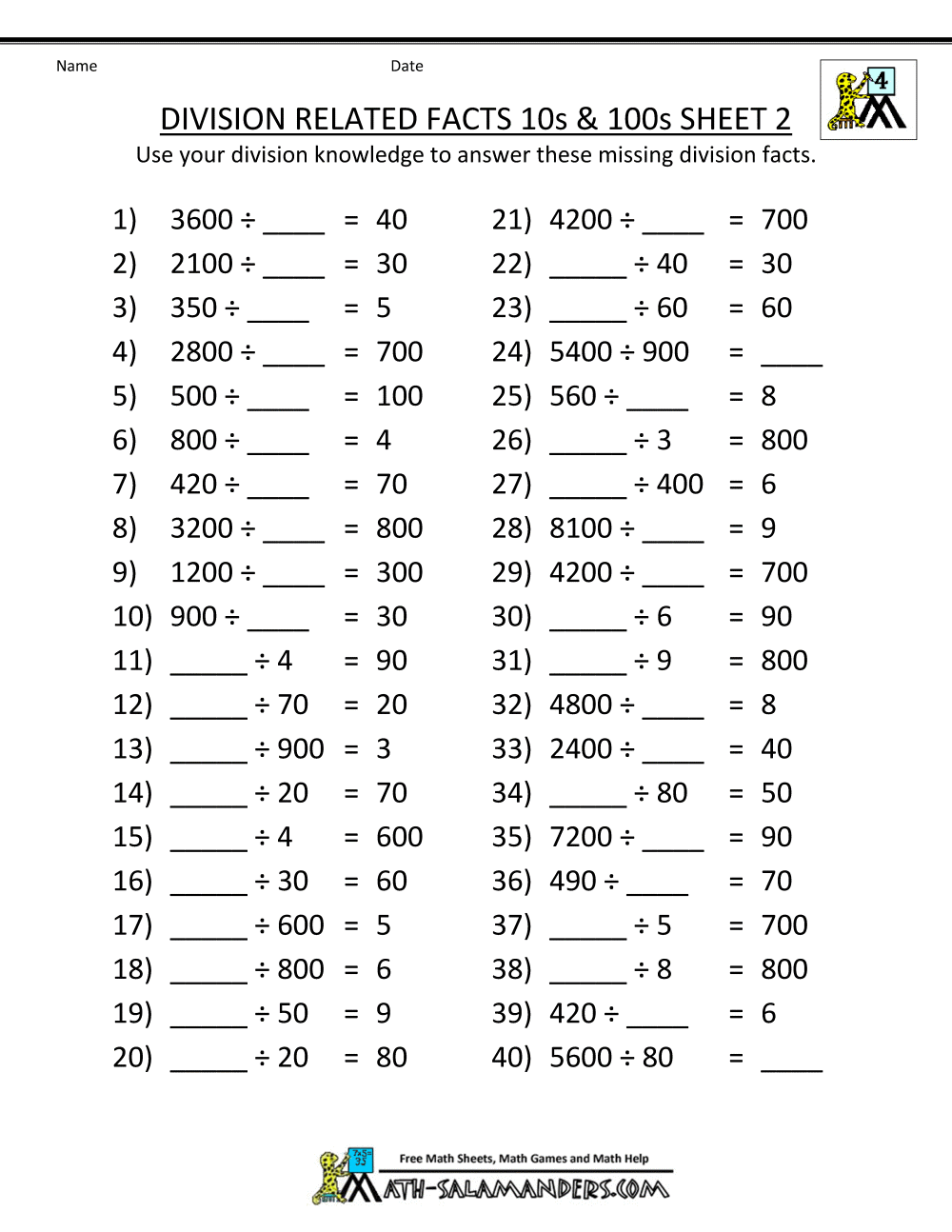 100 Math Facts Worksheet / Multiplication Facts to 100 Including Zeros ...