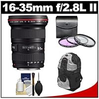 Canon EF 16-35mm f/2.8 L II USM Zoom Lens with Backpack Case + 3 Filters + Cleaning Kit for EOS 60D, 7D, 5D Mark II III, Rebel T3, T3i, T4i Digital SLR Cameras