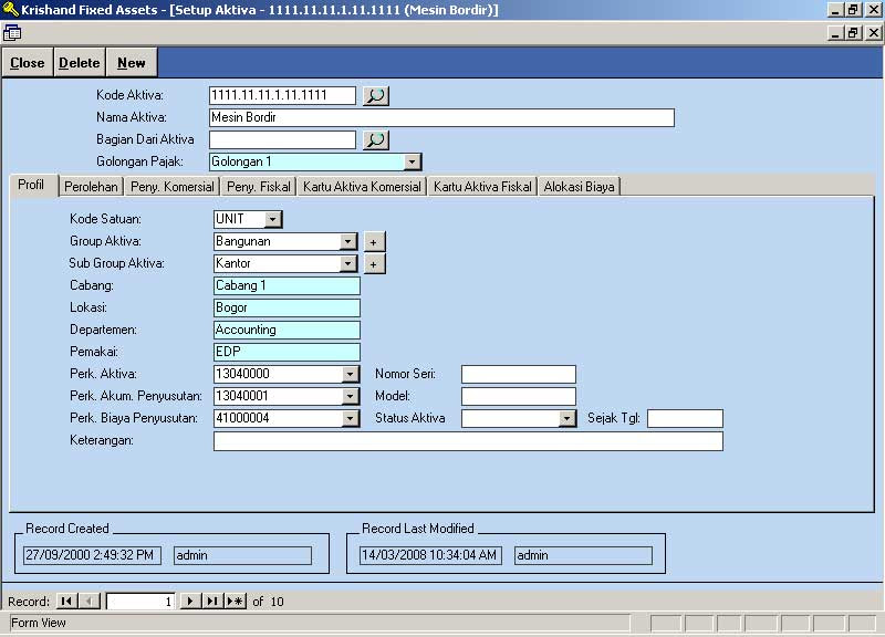 Software Penyusutan Aktiva Tetap Fiskal/Komersial 