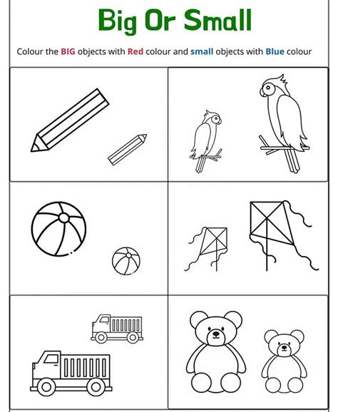  free comparing objects sizes big and small preschool worksheets