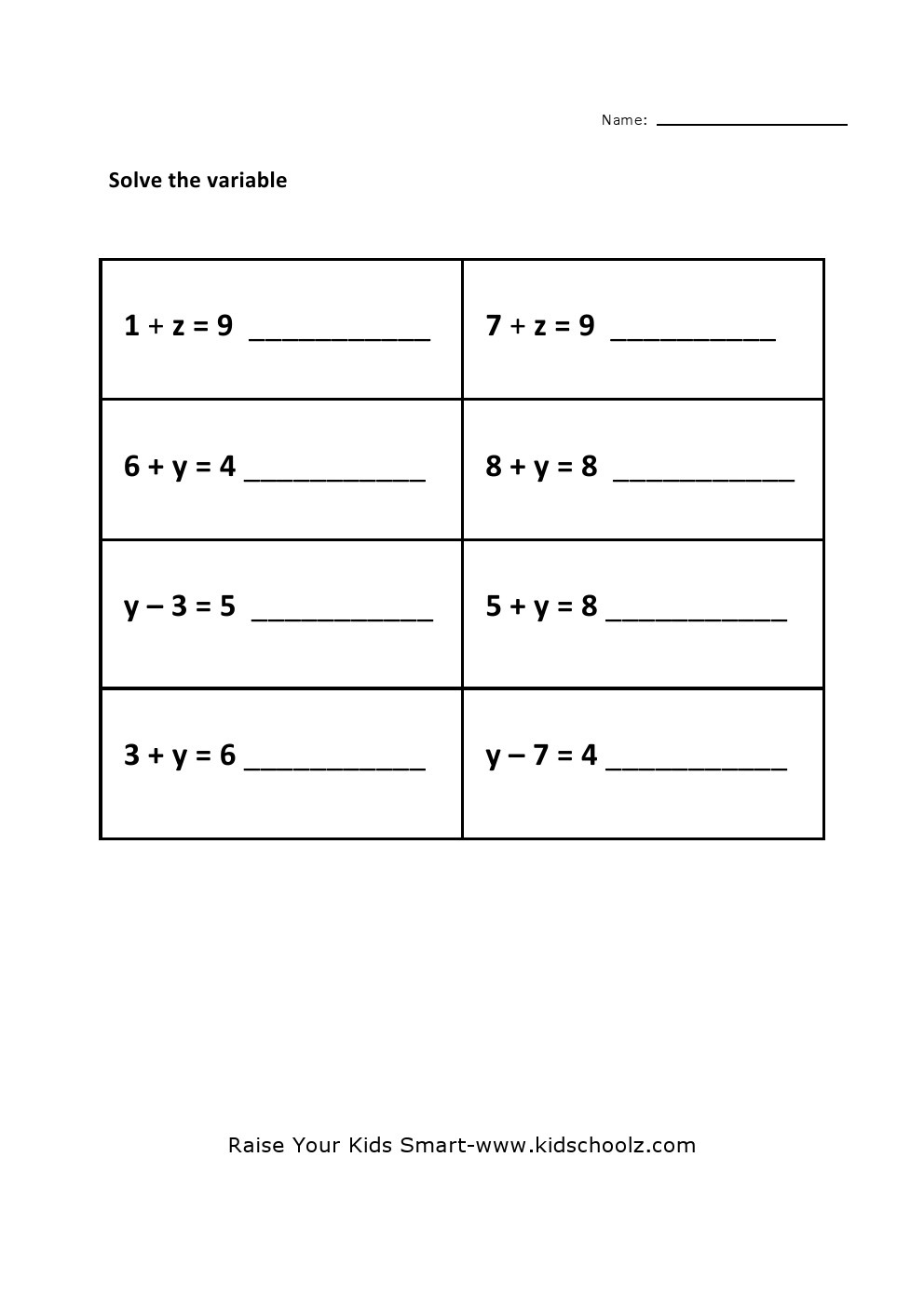 Grade 5 - Pre-Algebra Worksheet 1 - Kidschoolz