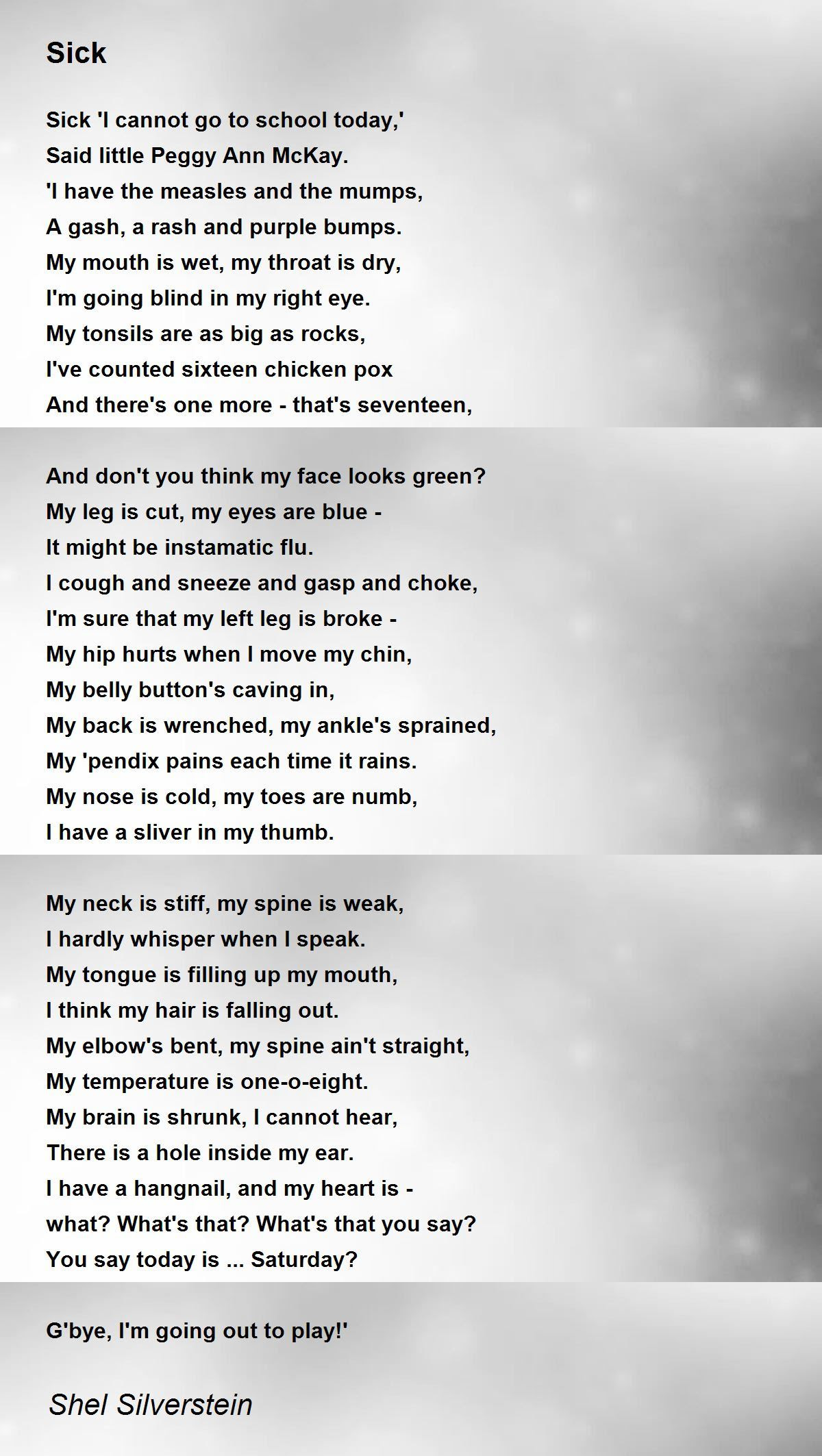 Sick Poem by Shel Silverstein Poem Hunter Comments