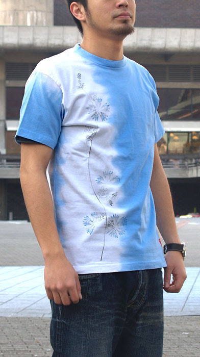 京友禅和柄tシャツ 繭 半袖 水色絞り染め 撫子 メンズ レディース クラフトカフェ