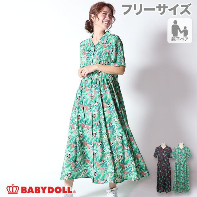 親子お揃い ディズニー リゾート総柄シャツワンピース 3852a F ミッキー ワンピース Babydoll ベビードール オンラインショップ 子供服 通販 公式