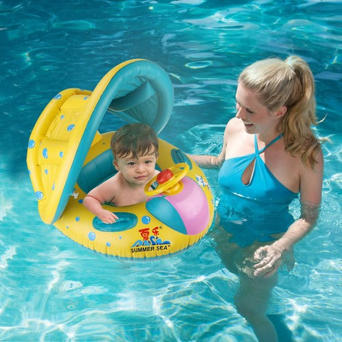 Swimming Equipment Baby Children Kids Safety Seat Neck Swim Ring Sun Shade Swimming Pool Float Raft Com