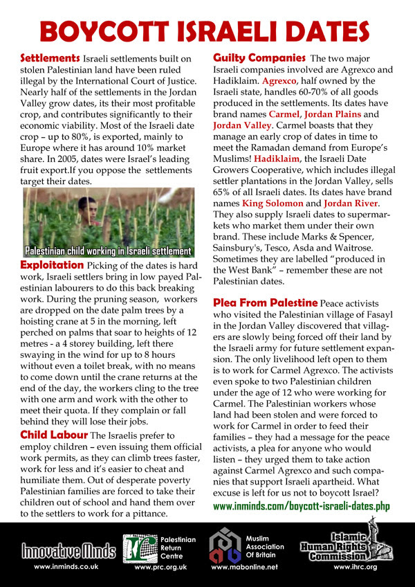dates. Boycott Israeli Dates leaflet