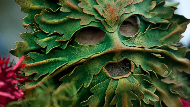 Ian Temple arch druid of the Dorset grove dressed as the green man during the Winter Solstice service at Stonehenge.