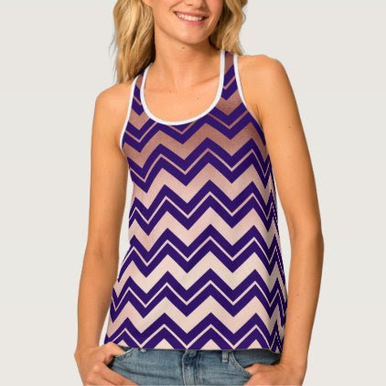 elegant rose gold foil navy blue chevron pattern tank top