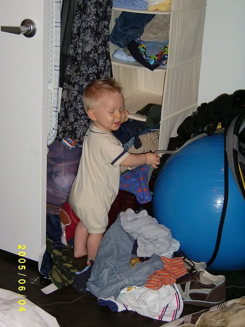 Chip taking clothes out of his "closet"