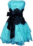 Strapless Bustier Contrast Lace and Crinoline Ruffle Prom Mini Dress Junior Plus Size, Large, Turquoise/Black
