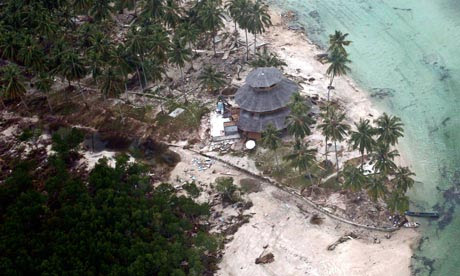 Devastated village following tsunami in Indonesia