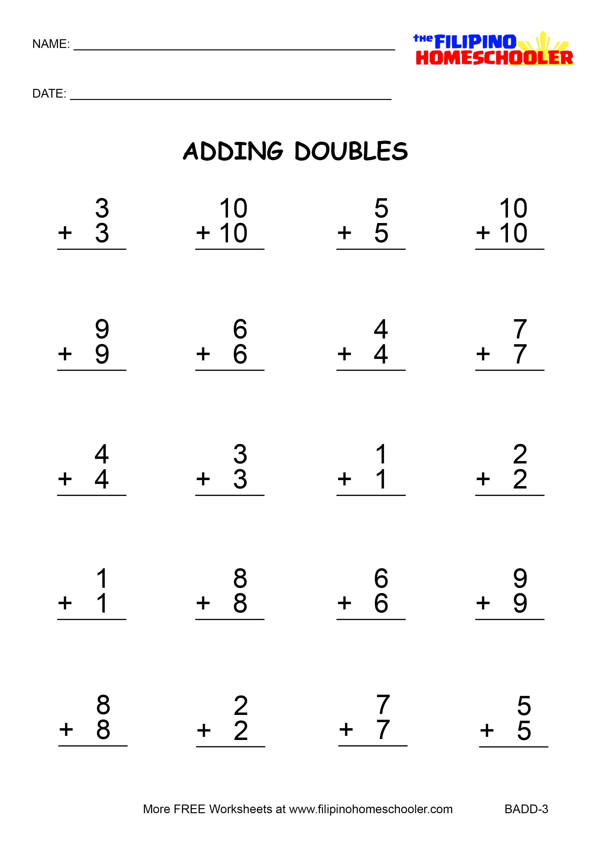 Adding Doubles Worksheets and Teaching Strategies — The ...