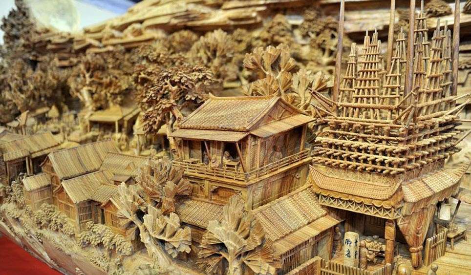 The work is actually a copy of the famous Chinese painting 'Along the River During the Qingming Festival' which was produced by Zhang Zeduan during the Song dynasty