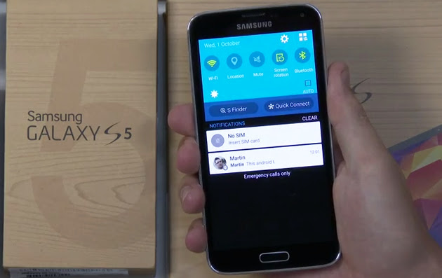 Samsung's Android L implementation on a Galaxy S5