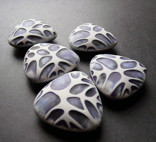 Porcelain Beads - Handbuilt, hand carved, hollow form