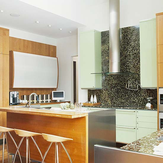 hospitality kitchen, light-green kitchen, pistachio kitchen