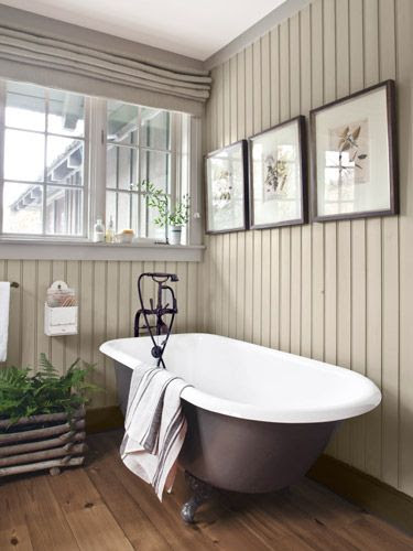 Farrow and Ball Elephant's Breath tongue and groove panelling bathroom