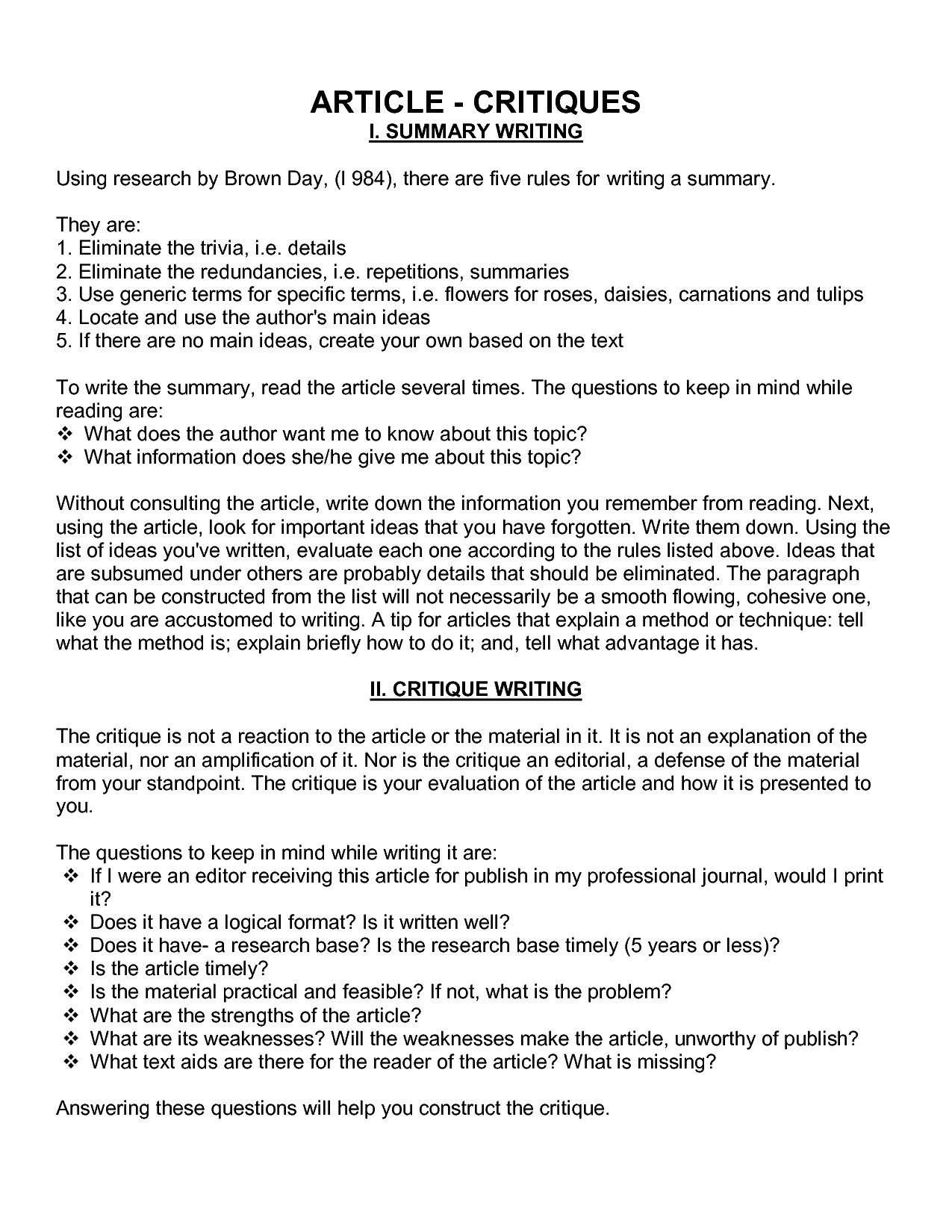 Article And Summary Sample