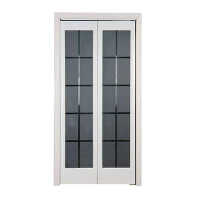  80 in. Colonial Glass Wood Universal/Reversible Interior Bifold Door