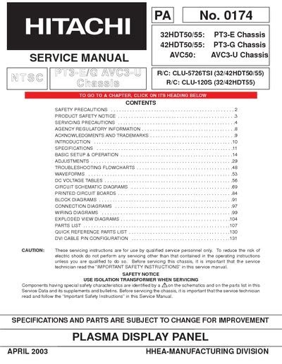 PDF Hitachi 32hdt50 42hdt50 Tv Service Manual