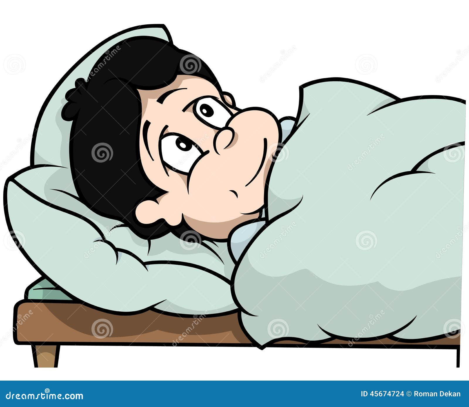 Boy Laying In Bed - Cartoon Illustration, Vector.