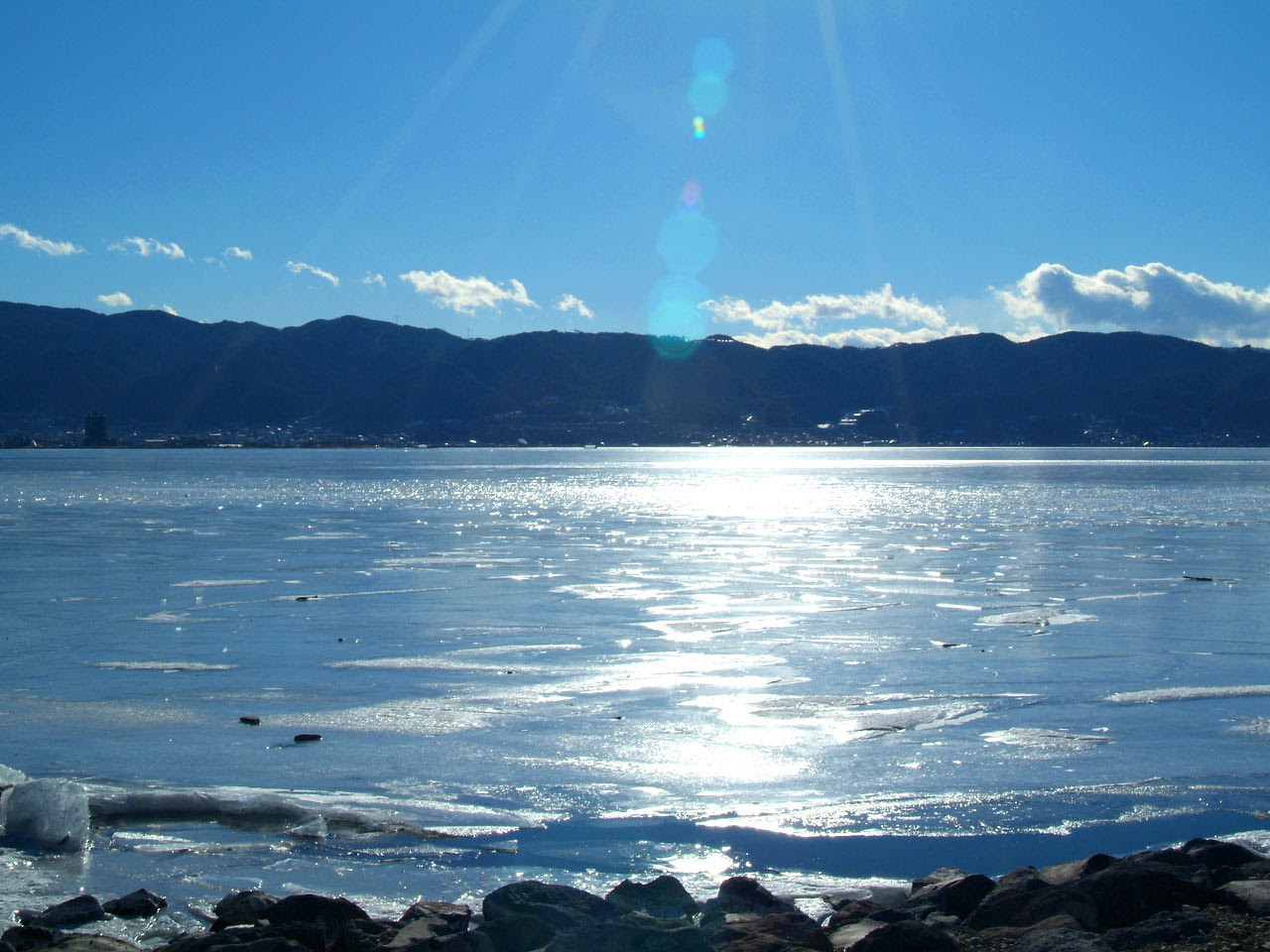 無料写真素材 風景素材 冬の諏訪湖