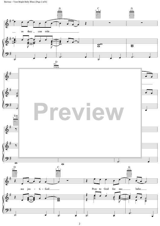 Your Bright Baby Blues Quot Sheet Music By Jackson Browne For Piano Vocal Chords Sheet Music Now