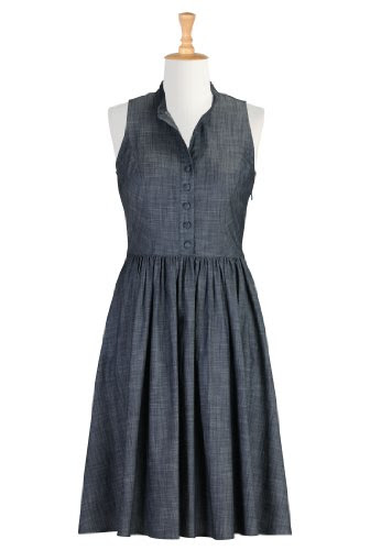 eShakti Women's Chambray A-line shirtdress 2X-22W Short Indigo