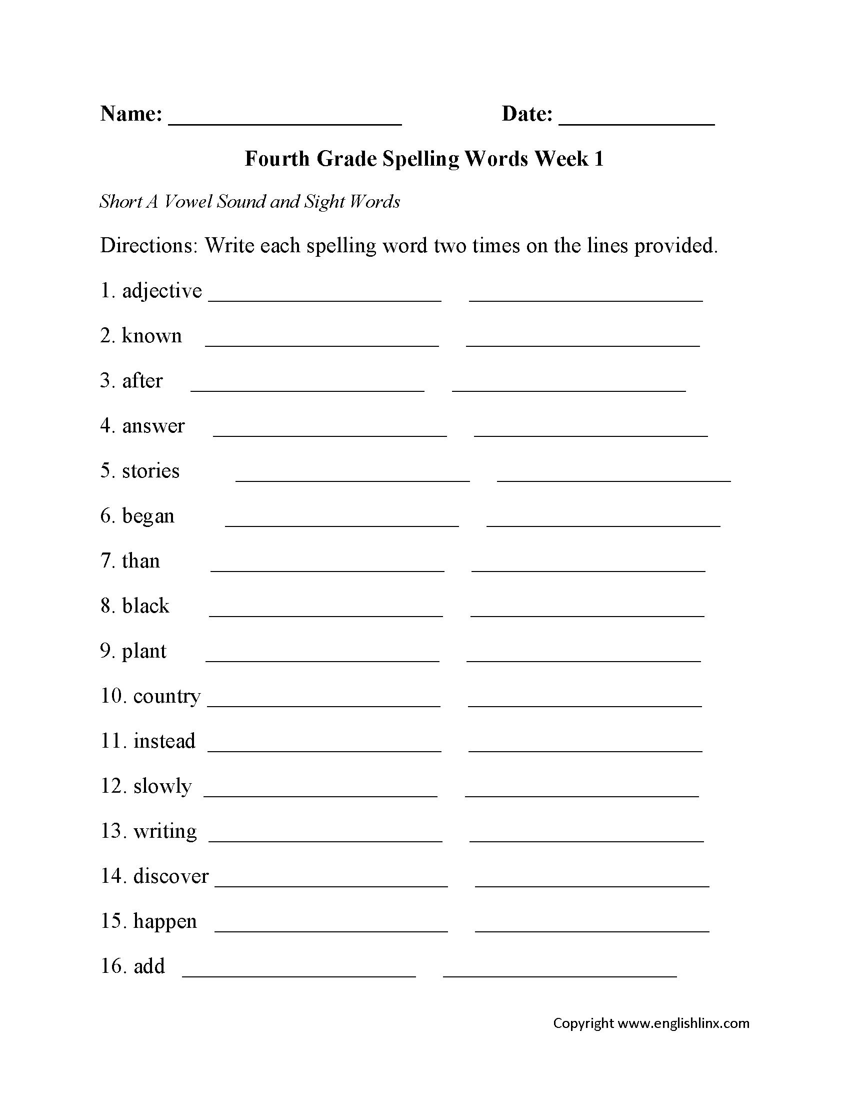 Spelling Worksheets