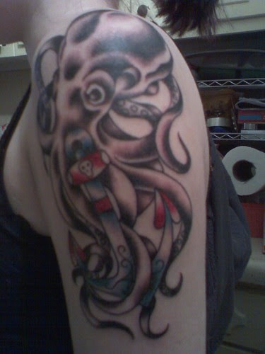Octopus Anchor Tattoo - Monkey Bones. Cas got this tattoo by Mike at Monkey 
