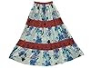 Peasant Maxi Skirt White Blue Floral Printed Tiered Long Skirts for Women