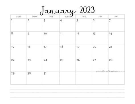  2023 printable monthly calendar january 2023 calendar free printable